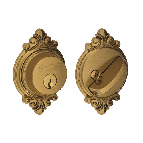 Schlage Residential B60 Deadbolt With Brookshire Trim Single Cylinder, Dual Option Latch, Adjustable Backset, 1-1/8" X 2-3/4" Round Corner Strike, Antique, Decorative, Satin Brass Blackened