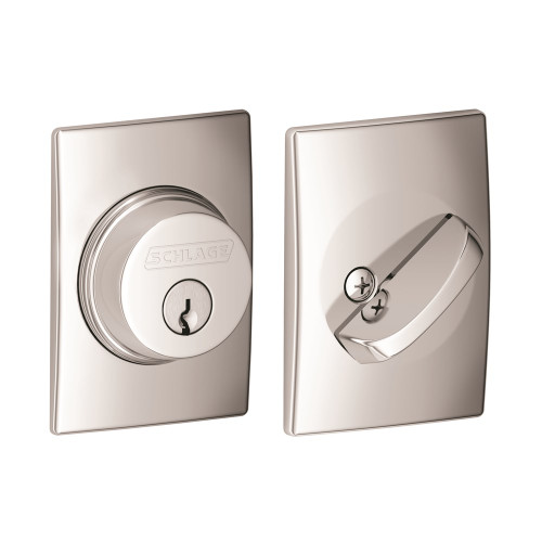 Schlage Residential B60 Deadbolt With Century Trim Single Cylinder, Dual Option Latch, Adjustable Backset, 1-1/8" X 2-3/4" Round Corner Strike, Decorative, Bright Polished Chrome