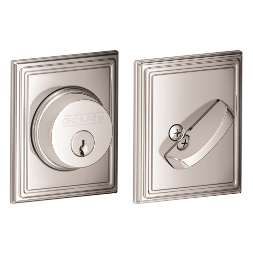 Schlage Residential B60 Deadbolt With Addison Trim Single Cylinder, Dual Option Latch, Adjustable Backset, 1-1/8" X 2-3/4" Round Corner Strike, Decorative, Bright Polished Chrome