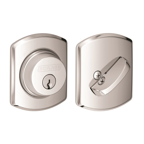 Schlage Residential B60 Deadbolt With Greenwich Trim Single Cylinder, Dual Option Latch, Adjustable Backset, 1-1/8" X 2-3/4" Round Corner Strike, Decorative, Bright Polished Chrome