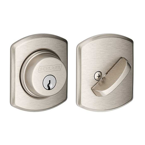 Schlage Residential B60 Deadbolt With Greenwich Trim Single Cylinder, Dual Option Latch, Adjustable Backset, 1-1/8" X 2-3/4" Round Corner Strike, Decorative, Satin Nickel