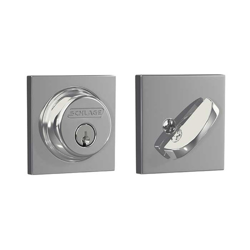 Schlage Residential B60 Deadbolt With Collins Trim Single Cylinder, Dual Option Latch, Adjustable Backset, 1-1/8" X 2-3/4" Round Corner Strike, Decorative, Bright Polished Chrome