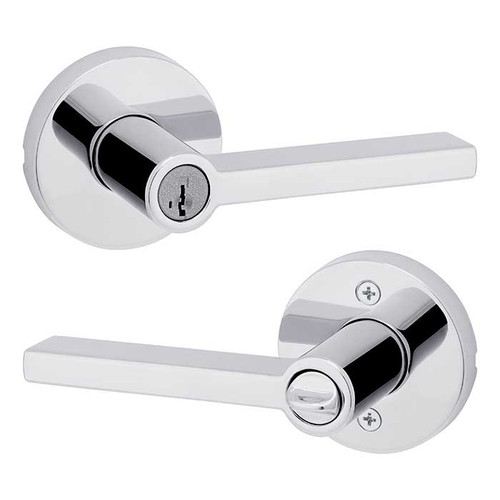 Kwikset Halifax Keyed Entry Lever Smartkey, Round Rose With 6-Way Adjustable Latch And Round Corner Strike, Bright Polished Chrome