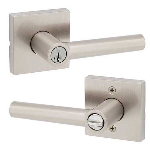 Kwikset Milan Keyed Entry Lever Smartkey, Square Rose With 6-Way Adjustable Latch And Round Corner Strike, Satin Nickel