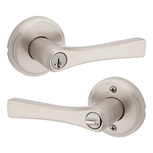 Kwikset Katella Keyed Entry Lever Smartkey With 6-Way Adjustable Latch And Round Corner Strike, Satin Nickel