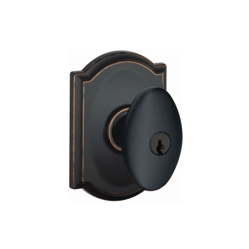 Schlage Residential F51A Siena Keyed Entry Knob Lock With Camelot Trim Function, Decorative, Aged Bronze