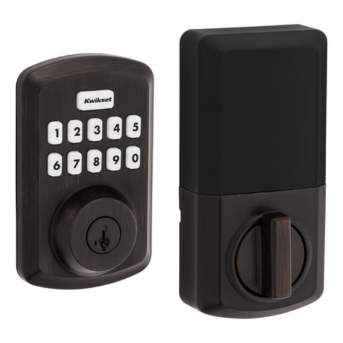 Kwikset Powerbolt 9250 Electronic Deadbolt Transitional, Smartkey Cylinder, Stand Alone, Battery Powered (Batteries Not Included), 4-Way Adjustable Latch And Round Corner Strike, KW1 Keyway, Venetian Bronze