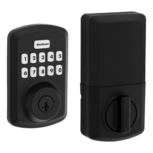 Kwikset Powerbolt 9250 Electronic Deadbolt Transitional, Smartkey Cylinder, Stand Alone, Battery Powered (Batteries Not Included), 4-Way Adjustable Latch And Round Corner Strike, KW1 Keyway, Matte Black