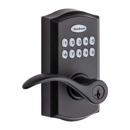 Kwikset Smartcode Pembroke Entrance Lever- Smartkey Touchpad Electronic, Smartkey, Clear Pack, Matte Black