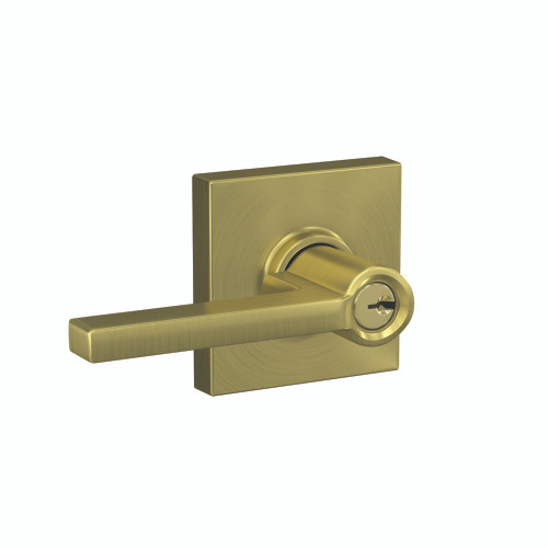 Schlage Residential F51A Latitude Keyed Entry Lever Lock With Collins Trim Function, Decorative, Satin Brass