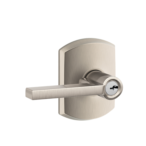 Schlage Residential F51A Latitude Keyed Entry Lever Lock With Greenwich Trim Function, Decorative, Satin Nickel