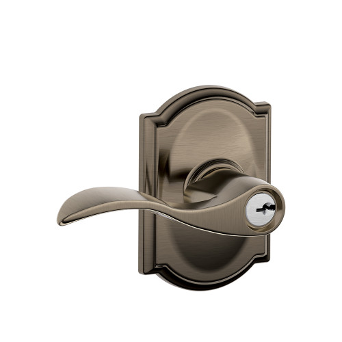 Schlage Residential F51A Accent Keyed Entry Lever Lock With Camelot Trim Function, Antique, Decorative, Satin Nickel Blackened