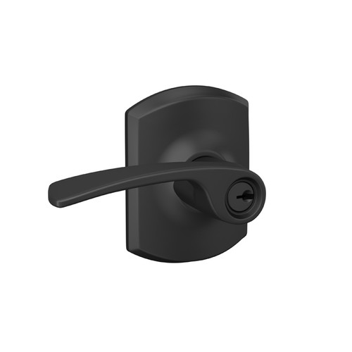 Schlage Residential F51A Merano Keyed Entry Lever Lock With Greenwich Trim Function, Decorative, Matte Black