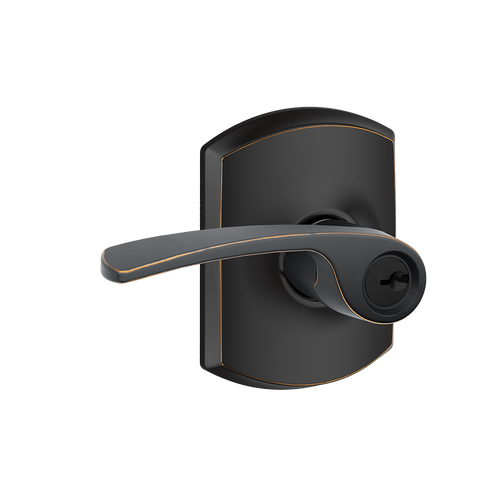 Schlage Residential F51A Merano Keyed Entry Lever Lock With Greenwich Trim Function, Decorative, Aged Bronze