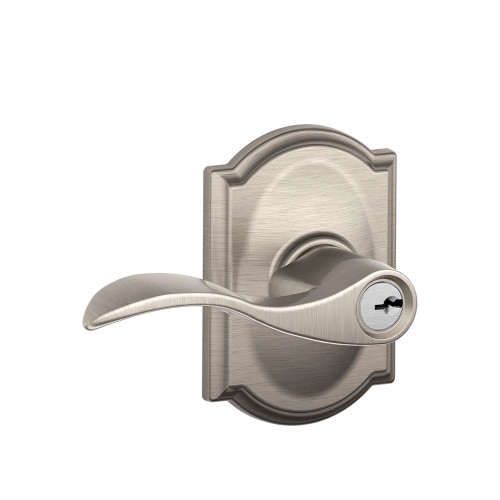 Schlage Residential F51A Accent Keyed Entry Lever Lock With Camelot Trim Function, Decorative, Satin Nickel