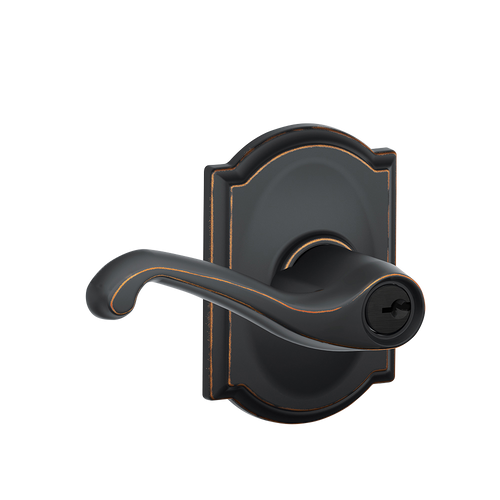 Schlage Residential F51A Flair Keyed Entry Lever Lock With Camelot Trim Function, Decorative, Aged Bronze