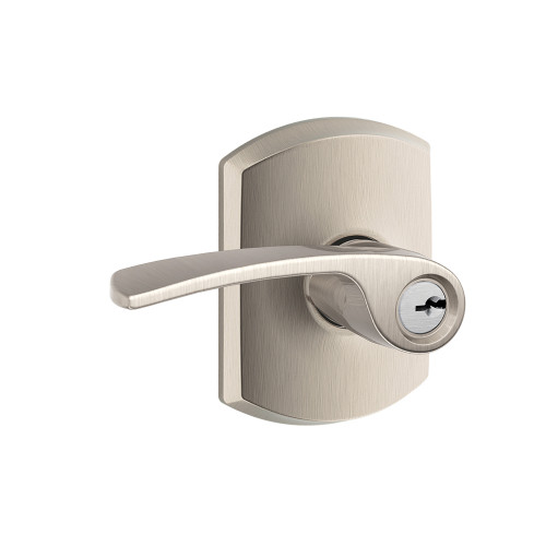 Schlage Residential F51A Merano Keyed Entry Lever Lock With Greenwich Trim Function, Decorative, Satin Nickel