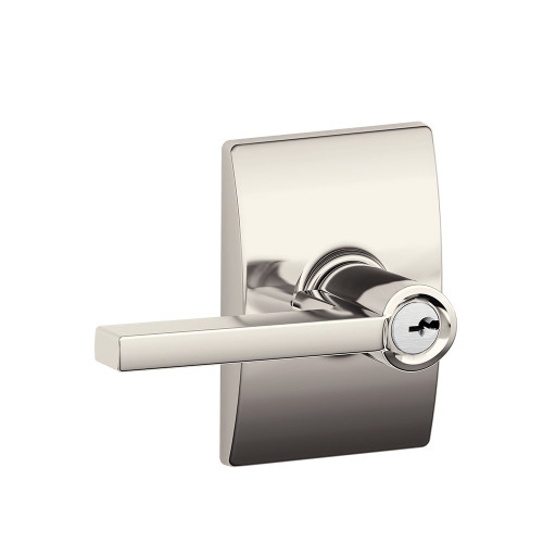 Schlage Residential F51A Latitude Keyed Entry Lever Lock With Century Trim Function, Decorative, Bright Polished Nickel