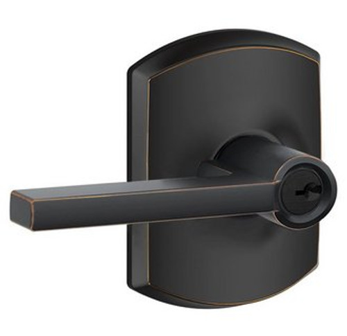 Schlage Residential F51A Latitude Keyed Entry Lever Lock With Greenwich Trim Function, Decorative, Aged Bronze