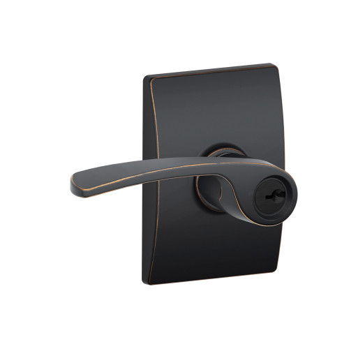Schlage Residential F51A Merano Keyed Entry Lever Lock With Century Trim Function, Decorative, Aged Bronze