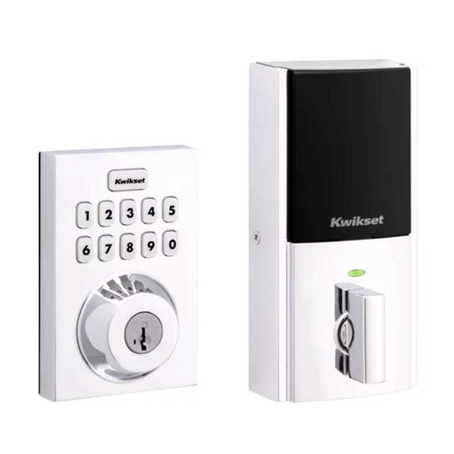 Kwikset Contemporary Push Button Electronic Deadbolt Smartkey With Home Connect, Z-Wave Wireless Protocol, Smartkey, Round Corner Adjustable 20 Minute Ul Latch, Round Corner Strike, Bright Polished Chrome-HC620-CNT-ZW700LR-26-SMT-RCALFD-RCS