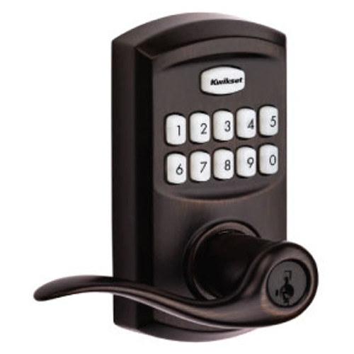 Kwikset Smartcode 917 Touchpad Electronic Lever Smartkey With Round Corner Adjustable 20 Minute Ul Latch And Round Corner Strike, Venetian Bronze