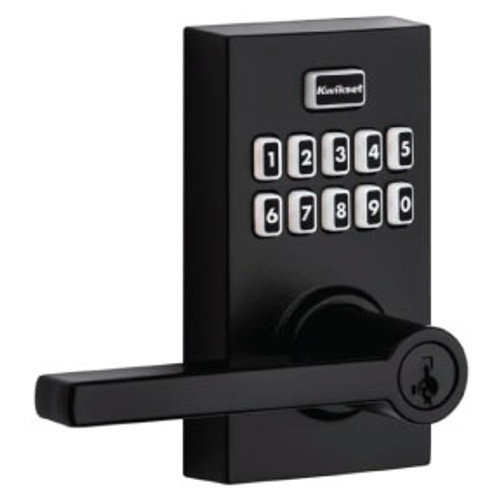 Kwikset Smartcode 917 Touchpad Electronic Lever Smartkey With Round Corner Adjustable 20 Minute Ul Latch And Round Corner Strike, Matte Black