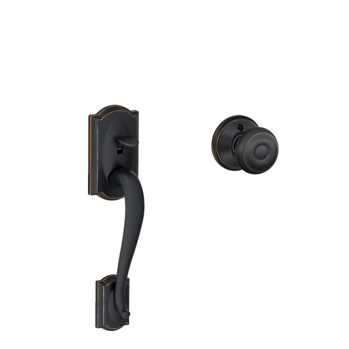Schlage Residential Fe285 Handleset With Interior Trim Camelot Style (Deadbolt Not Included), Georgian Knob, Aged Bronze