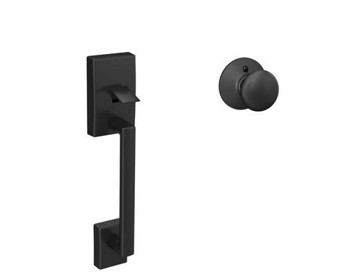 Schlage Residential Fe285 Handleset With Interior Trim Century Style (Deadbolt Not Included), Plymouth Knob, Matte Black