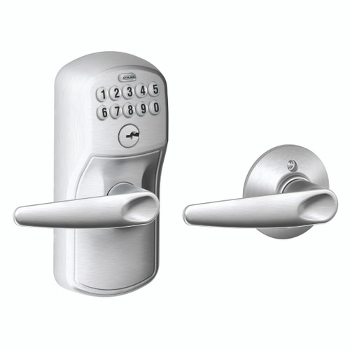 Schlage Residential Fe575 Keypad Lever With Plymouth Trim And Jazz Lever With Auto Lock Style, Satin Chrome