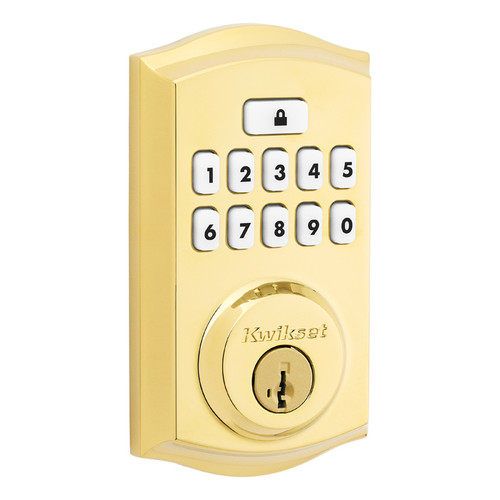 Kwikset Smartcode 9260 Keypad Electronic Deadbolt Traditional Smartkey With Round Corner Adjustable 20 Minute Ul Latch And Round Corner Strike, Lifetime Polished Brass