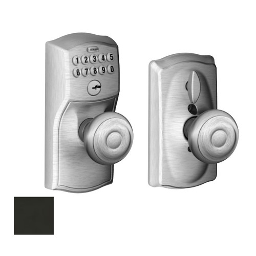Schlage Residential Fe595 Keypad Knob With Camelot Trim And Georgian Knob With Flex Lock Style, Aged Bronze
