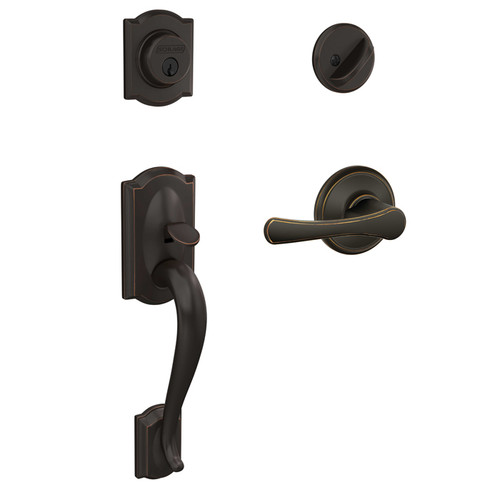 Schlage Residential F60 Camelot Handleset/Entrance Avila Lever Complete Lock Style Handleset, Aged Bronze