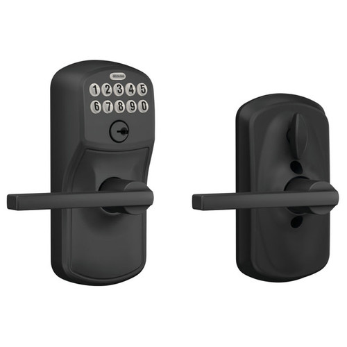 Schlage Residential Fe595 Keypad Lever With Plymouth Trim And Latitude Lever With Flex Lock Style, Matte Black