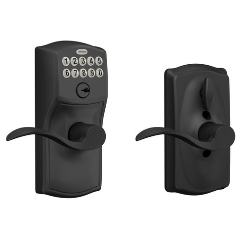 Schlage Residential Fe595 Keypad Lever With Camelot Trim And Accent Lever With Flex Lock Style, Matte Black