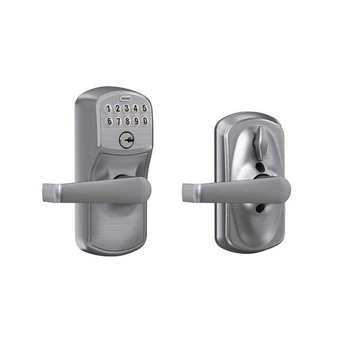 Schlage Residential Fe595 Keypad Lever With Plymouth Trim And Elan Lever With Flex Lock Style, Satin Chrome Schlage Residential Fe595 Keypad Lever With Plymouth Trim And Elan Lever With Flex Lock Style, Satin Chrome