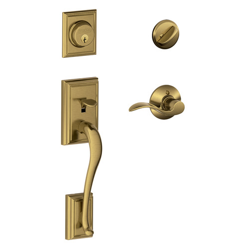 Schlage Residential F60 Addison Handleset/Entrance Accent Lever Complete Lock Style Handleset, Antique, Right Hand, Satin Brass Blackened
