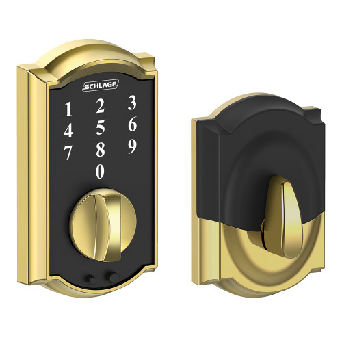 Schlage Residential BE375 Touchscreen Deadbolt, Camelot Trim, Bright Polished Brass
