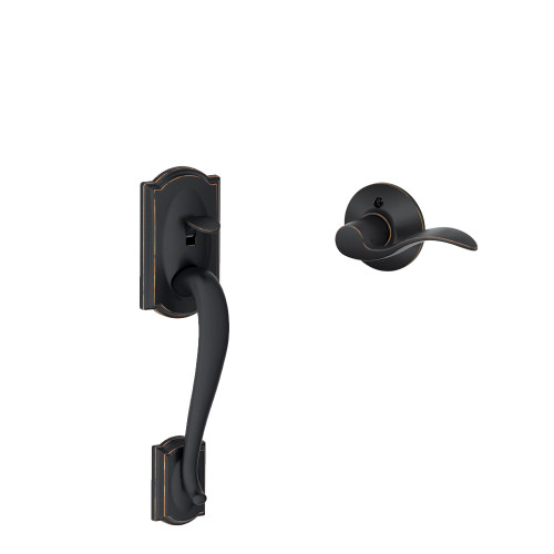 Schlage Residential Fe285 Handleset With Interior Trim Camelot Style (Deadbolt Not Included), Accent Lever, Right Hand, Aged Bronze