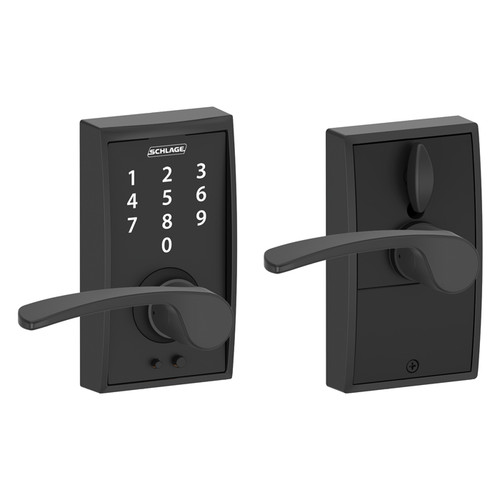 Schlage Residential Fe695 Keyless Touchscreen Lever With Century Trim And Merano Lever Style, Matte Black