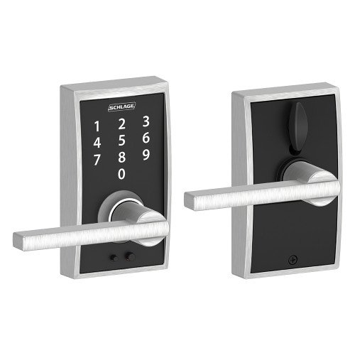 Schlage Residential Fe695 Keyless Touchscreen Lever With Century Trim And Latitude Lever Style, Satin Chrome