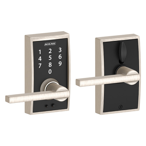 Schlage Residential Fe695 Keyless Touchscreen Lever With Century Trim And Latitude Lever Style, Satin Nickel