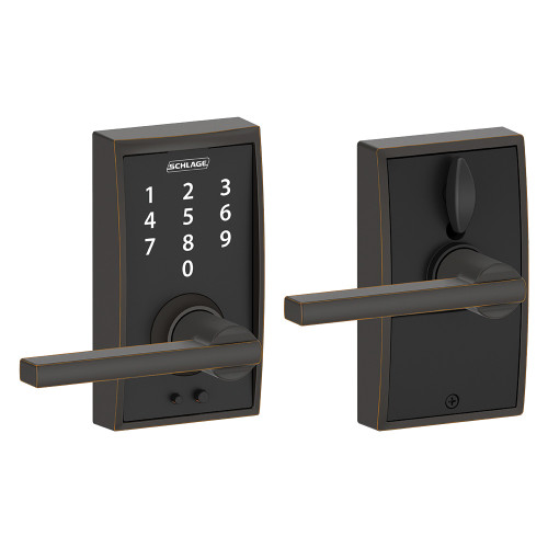 Schlage Residential Fe695 Keyless Touchscreen Lever With Century Trim And Latitude Lever Style, Aged Bronze