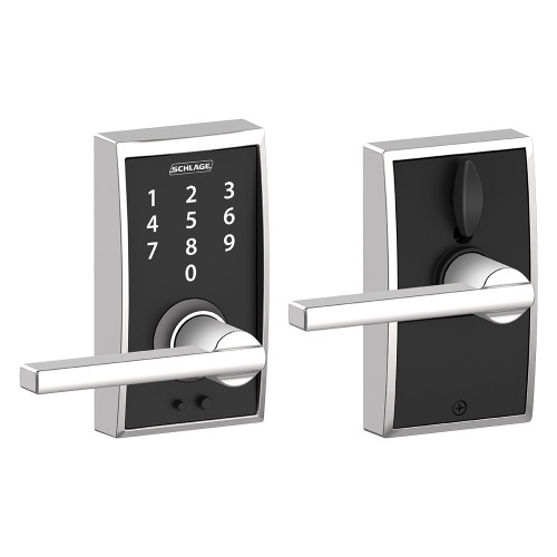 Schlage Residential Fe695 Keyless Touchscreen Lever With Century Trim And Latitude Lever Style, Bright Polished Chrome
