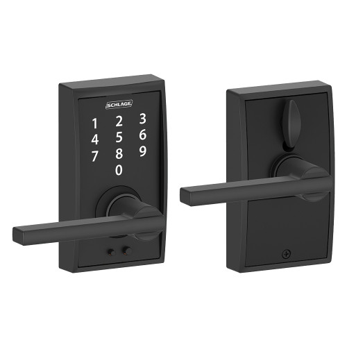 Schlage Residential Fe695 Keyless Touchscreen Lever With Century Trim And Latitude Lever Style, Matte Black