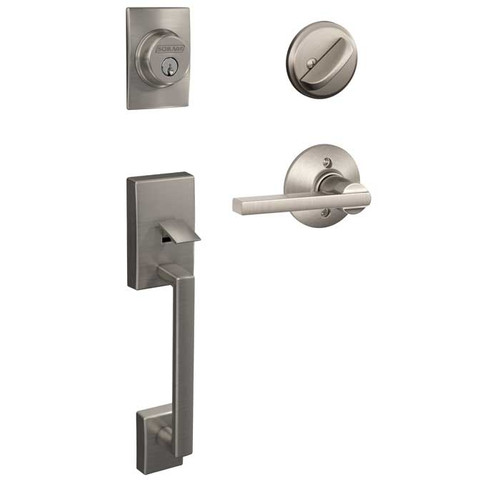 Schlage Residential F60 Century Handleset/Entrance Latitude Lever Complete Lock Style Handleset, Satin Nickel
