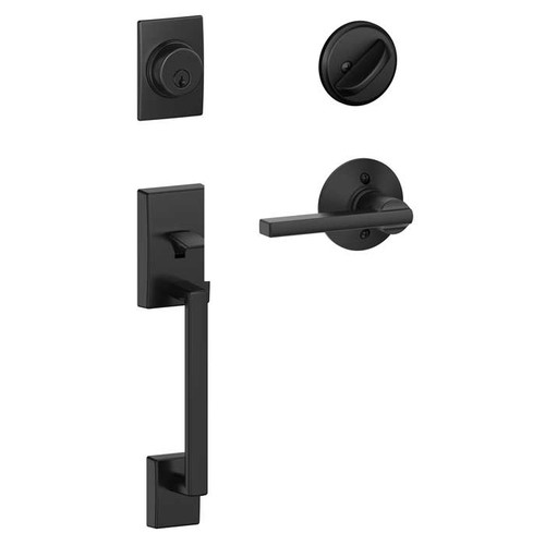 Schlage Residential F60 Century Handleset/Entrance Latitude Lever Complete Lock Style Handleset, Matte Black