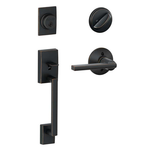 Schlage Residential F60 Century Handleset/Entrance Latitude Lever Complete Lock Style Handleset, Aged Bronze