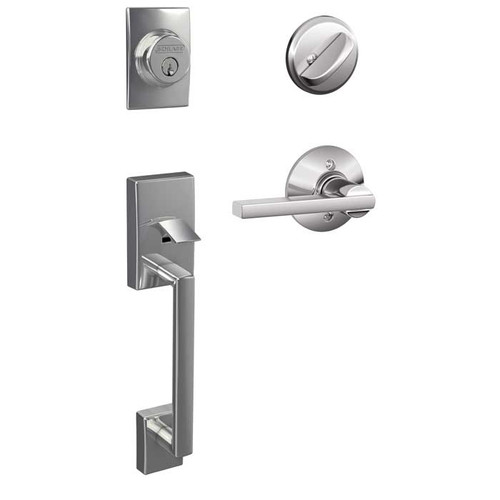 Schlage Residential F60 Century Handleset/Entrance Latitude Lever Complete Lock Style Handleset, Bright Polished Chrome