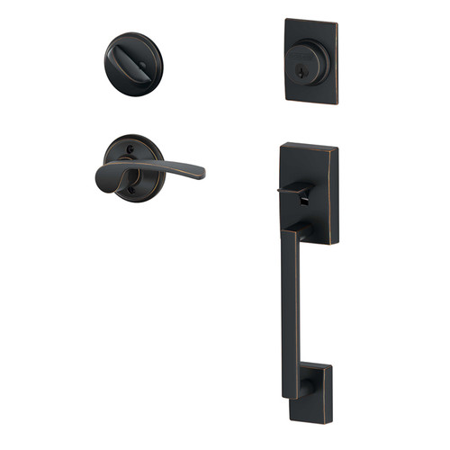 Schlage Residential F60 Century Handleset/Entrance Merano Lever Complete Lock Style Handleset, Right Hand, Aged Bronze